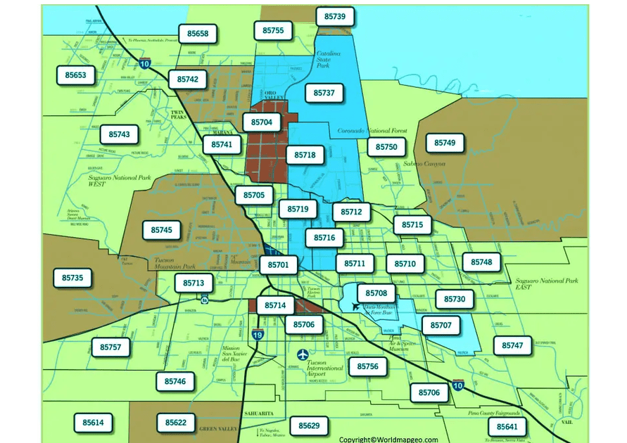 tucson Zip Code Map